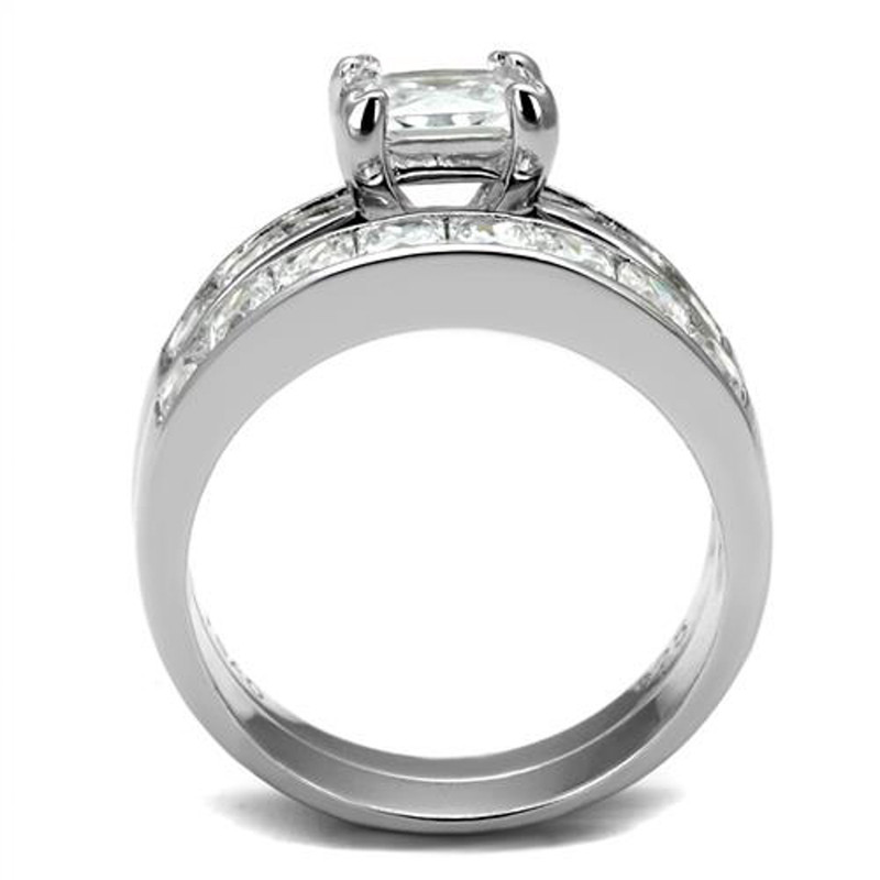 ARTS520 Princess Cut Cubic Zircoina .925 Sterling Silver Rhodium Plated Wedding Ring Set