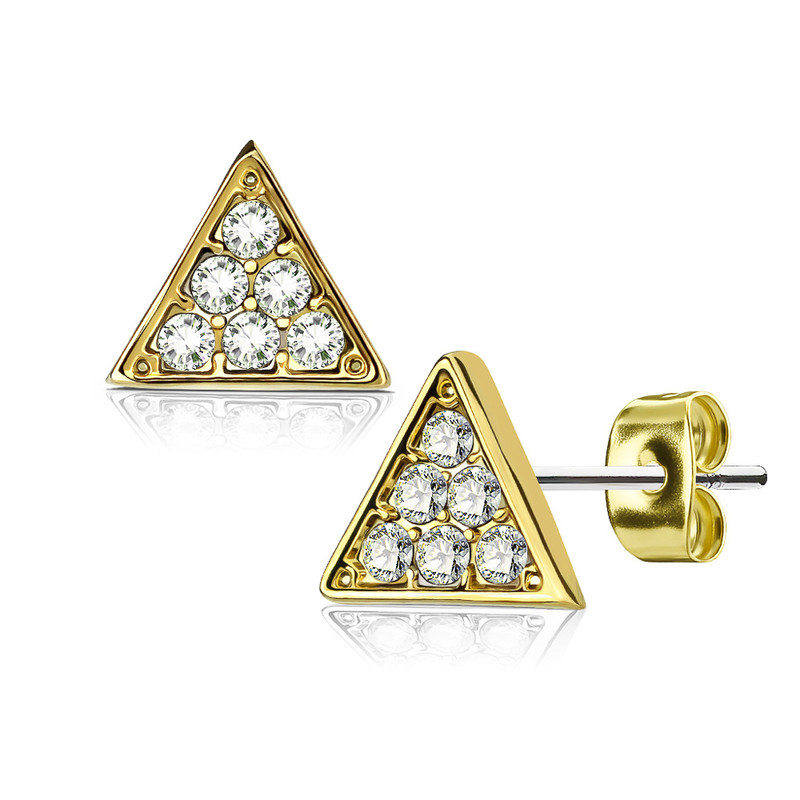 MJ-EA-025 Pair of Crystal Paved Triangle 316L Surgical Steel Post Earring Studs