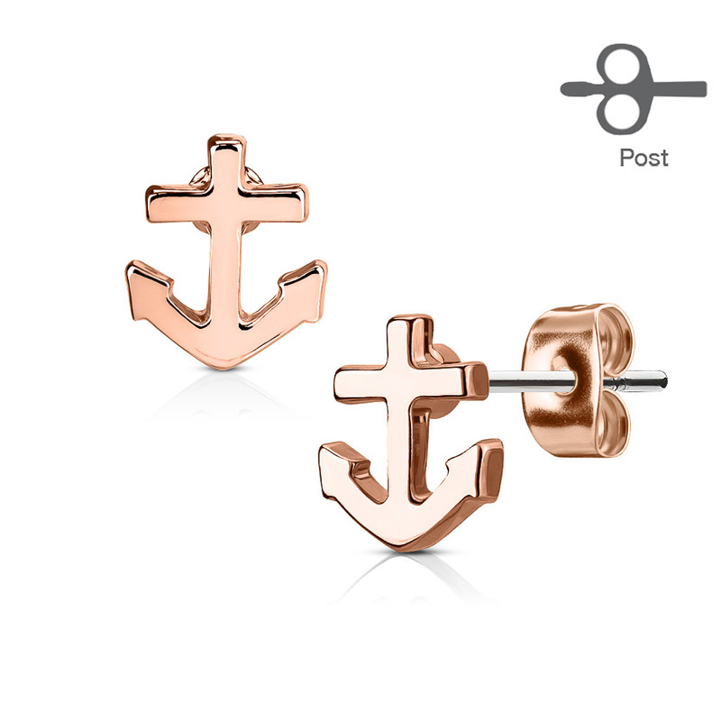 MJ-EA-024 Pair of Anchor 316L Surgical Steel Post Earring Studs