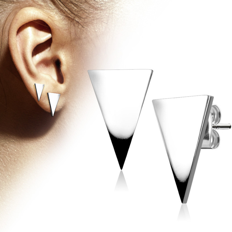 MJ-SE3292 Pair of Plain Hand Polished Triangle 316L Stainless Steel Earring Studs