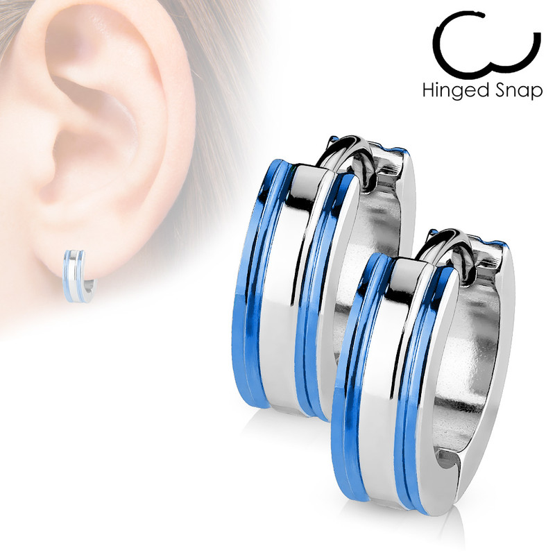 MJ-SSE-017 Pair of 316L Surgical Stainless Steel 2 Tone Hoop Earring with IP Edges