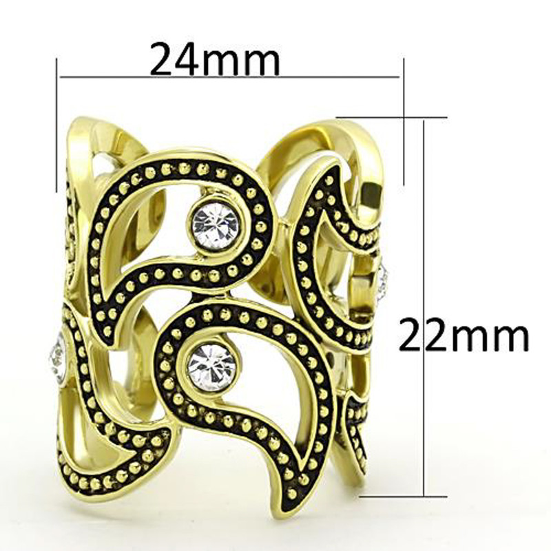 ARTK1506 Stainless Steel 14k Gold Ion Plated Crystal Cuff Fashion Ring Women's Size 5-10