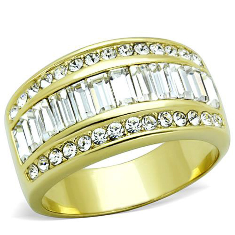14K GOLD ION PLATED CRYSTAL BAGUETTE RING WOMEN'S SIZES 5-10