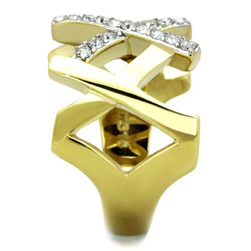 ARTK1560 Stainless Steel 14k Gold Ion Plated Crystal Fashion Ring Women's Size 5-10