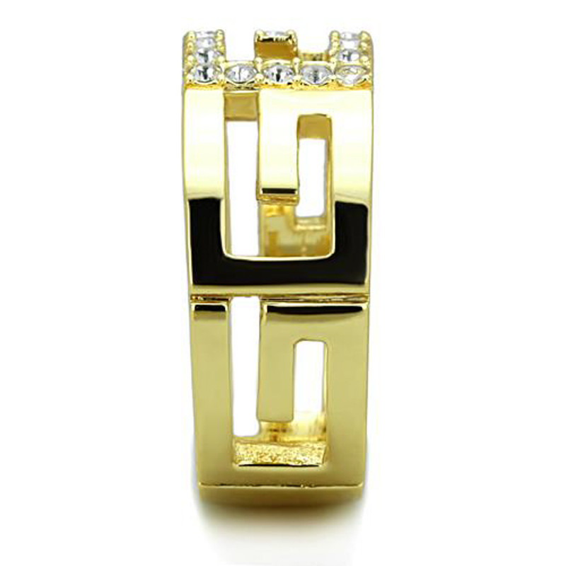 ARTK1712 Stainless Steel 14k Gold Ion Plated Letter G Crystal Fashion Ring Size 510