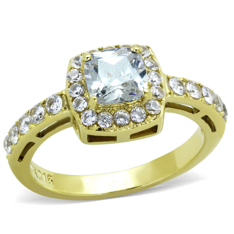 ARTK1899 1.63 Ct Square CZ Gold Ion Plated Stainless Steel Halo ...