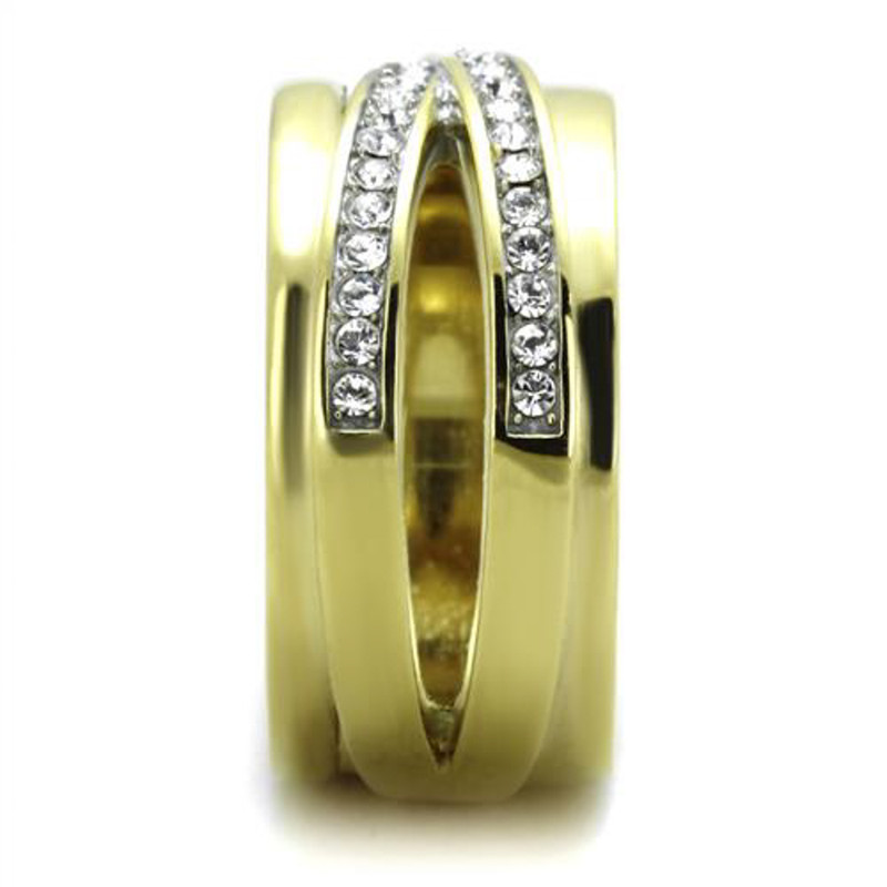 ARTK1914 Stainless Steel 14k Gold Ion Plated Crystal Anniversary / Fashion Ring Sizes 5-10