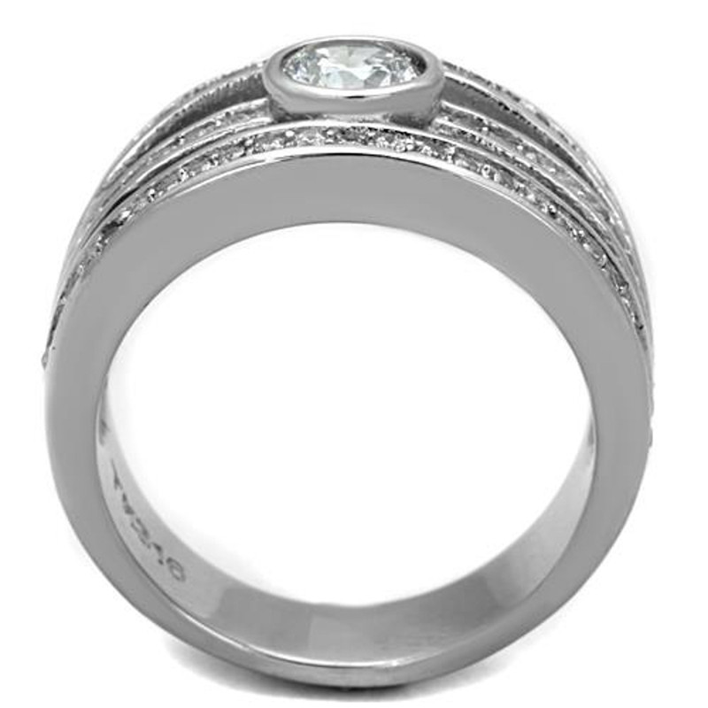 ARTK1525 Stainless Steel 316L .665 Ct Cubic Zirconia Anniversary Fashion Ring Sizes 5-10