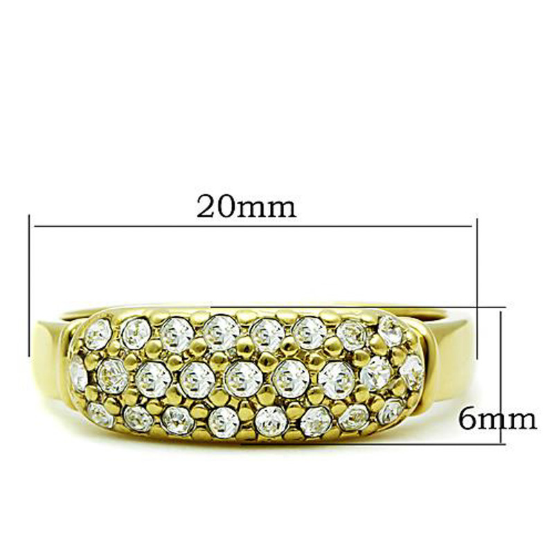 ARTK1389 Stainless Steel 316, 14k Gold Ion Plated 6mm Wide Crystal Fashion Ring Size 5-10
