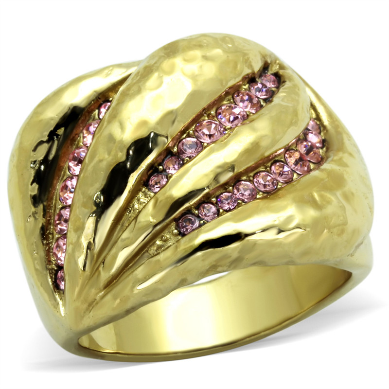 14k Gold Plated Stainless Steel Light Rose Crystal Cocktail Ring Women's Sz 5-10