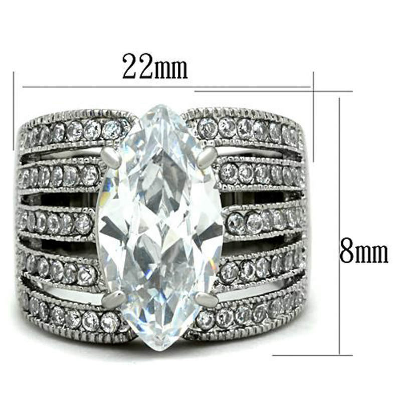 ARTK1752 Stainless Steel 316L 5.82ct Marquise Cut Zirconia  Wide Band Engagement Ring 5-10