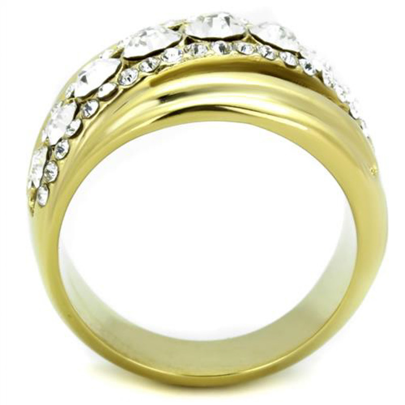 ARTK1880 Stainless Steel Gold Plated Top Grade Crystal Anniversary Ring Women's Sz 5-10