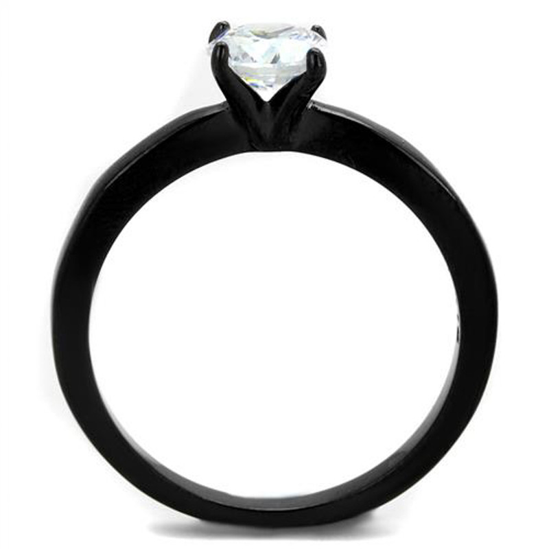 1.05 Ct Round Cut AAA CZ Black Stainless Steel Engagement Ring Women's Size 5-10