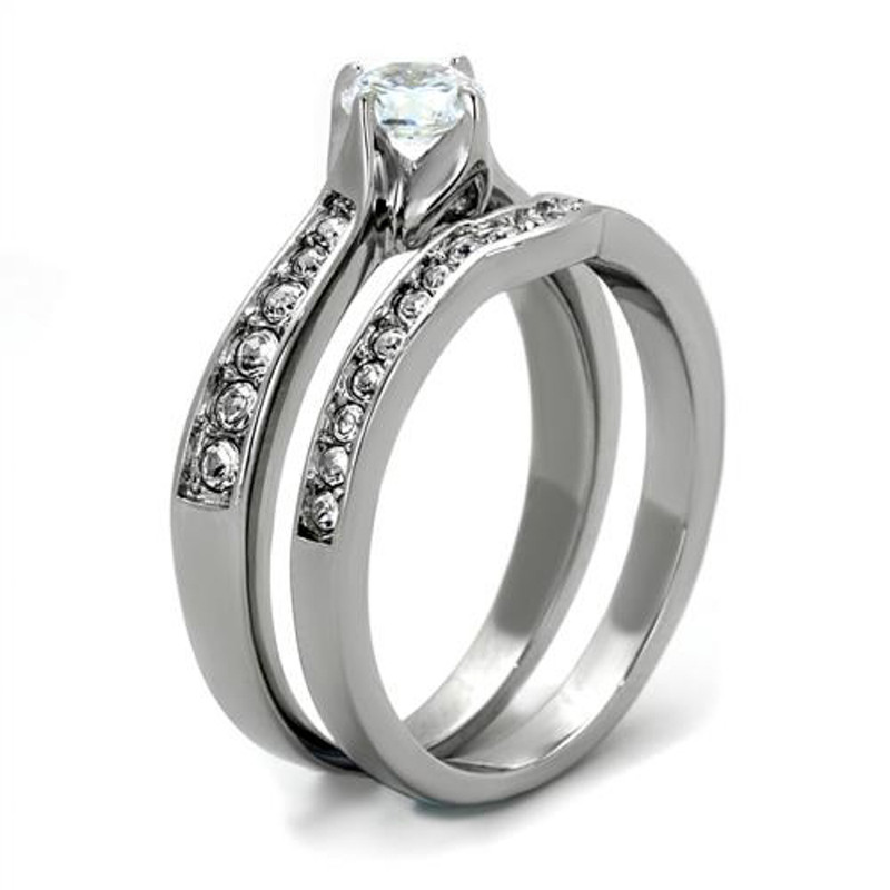 ARTK2039 Stainless Steel 316, .75 Ct Cubic Zirconia Wedding Ring Set Women's Size 5-10
