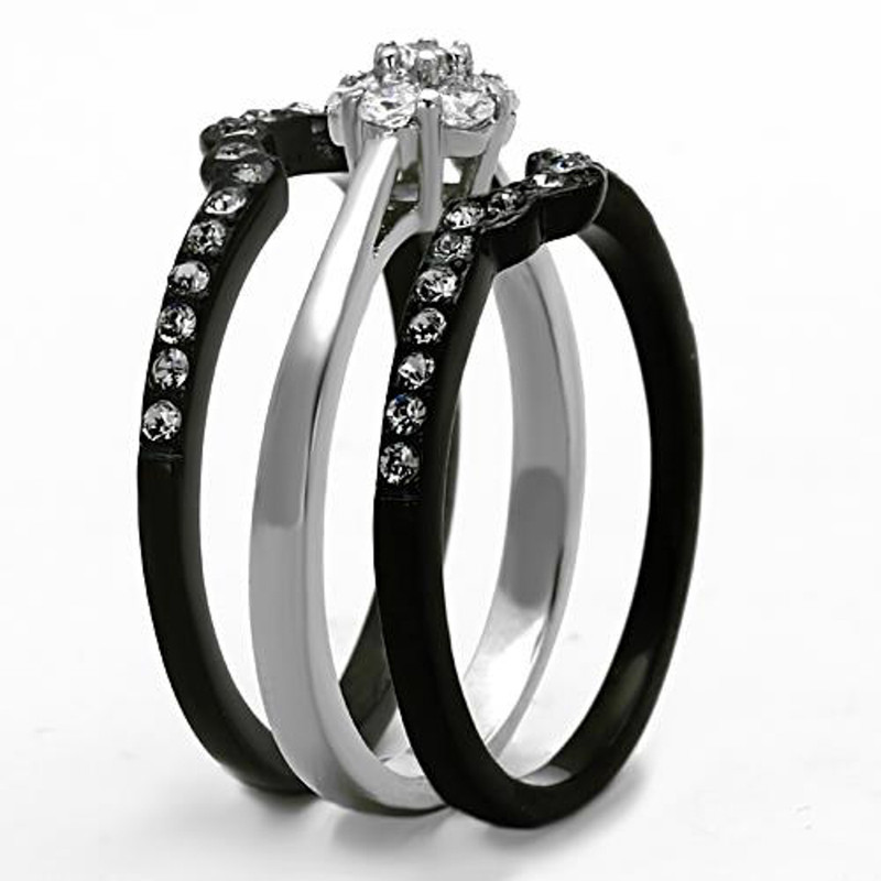 1.85 Ct Round Cut CZ Black Stainless Steel Wedding Ring Set Women's Size 5-10