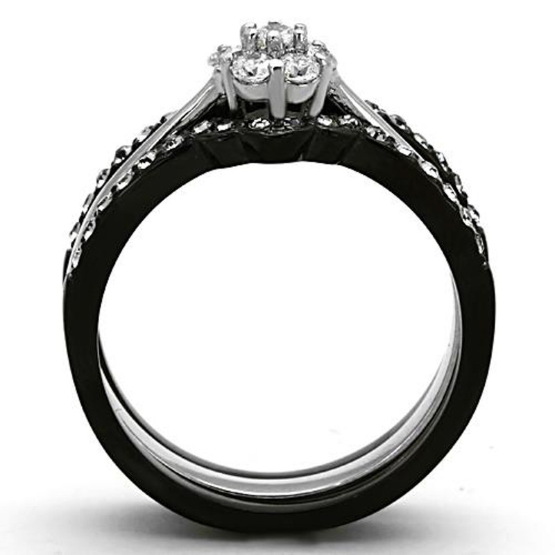 1.85 Ct Round Cut CZ Black Stainless Steel Wedding Ring Set Women's Size 5-10