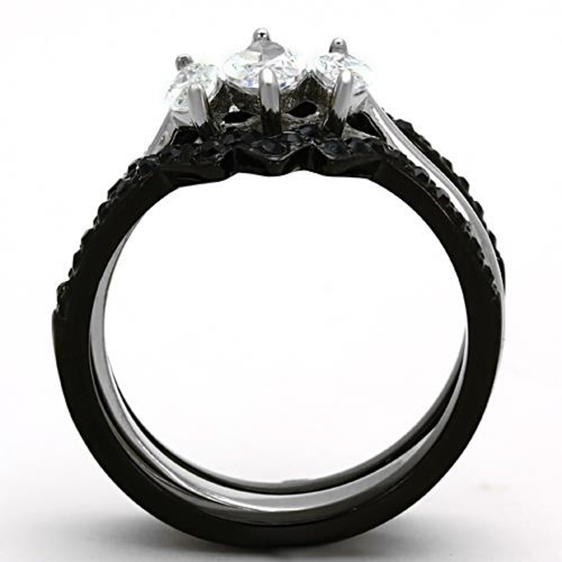 ARTK1347 Stainless Steel 2.25 Ct Marquise Cut CZ Black Wedding Ring Set Women's Size 5-10