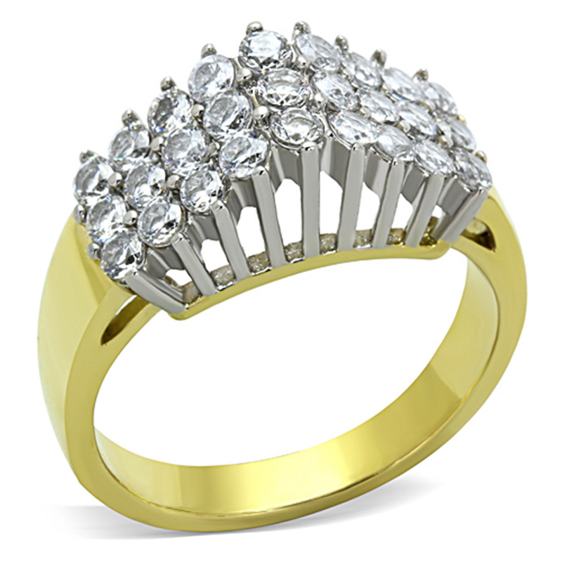TWO TONE I.P. STAINLESS STEEL 316 CUBIC ZIRCONIA COCKTAIL FASHION RING SIZE 5-10