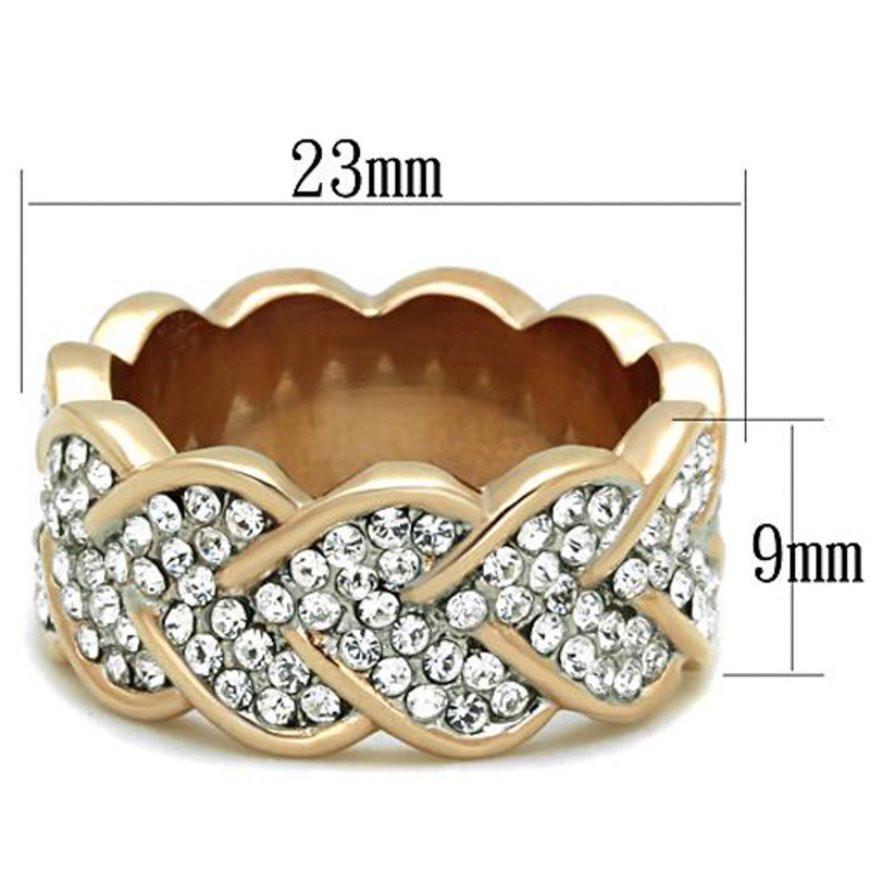 ARTK1691 Stainless Steel Rose Gold Plated Crystal Hearts Eternity Fashion Ring Size 5-10