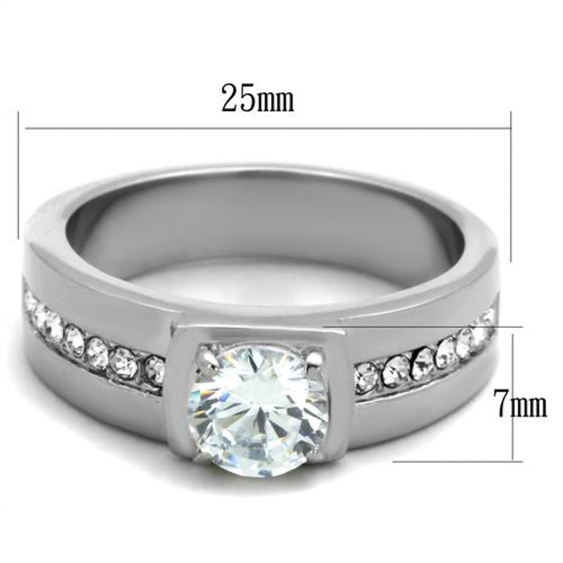 ARTK1816 Stainless Steel Men's 1.75 Ct Round Cut Simulated Diamond Silver Ring Sizes 8-13