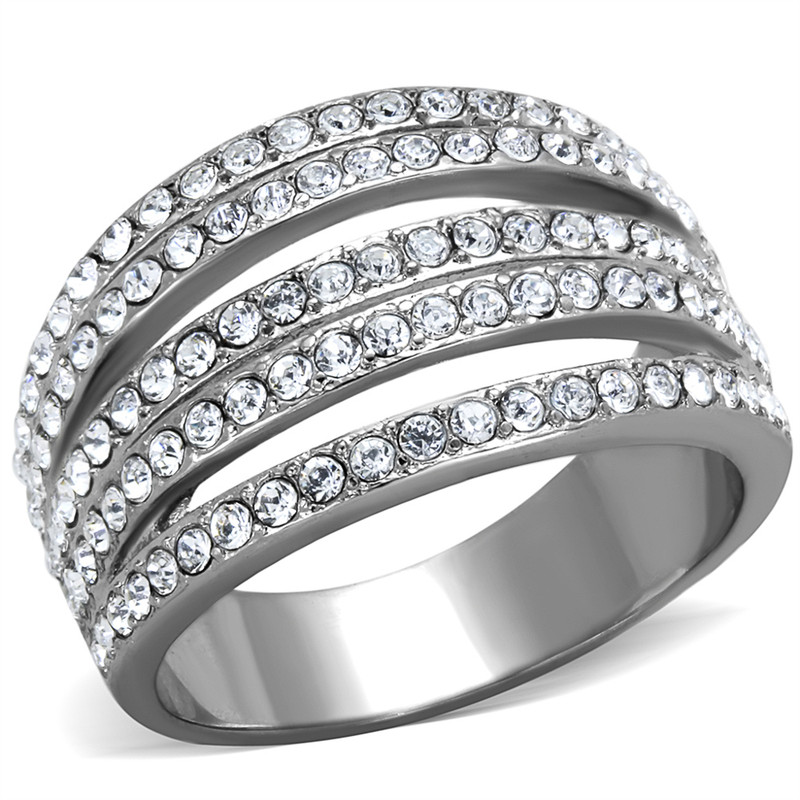 2.95 Ct Round Cut CZ Stainless Steel Wide Band Fashion Ring Women's Size 5-10