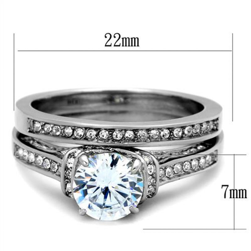 ARTK1919 Stainless Steel 2.75 CT Round Cut AAA CZ Wedding Ring Band Set Women's