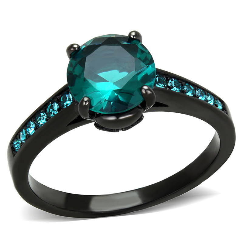 2.16 Ct Blue Zircon AAA CZ Black Stainless Steel Engagement Ring Women's Size 5-10