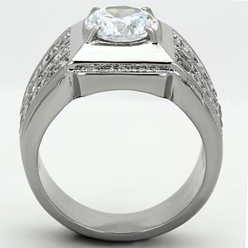 ARTK1233 Stainless Steel Unisex 2.94 Ct Round Cut Simulated Diamond Silver Ring Size 5-13