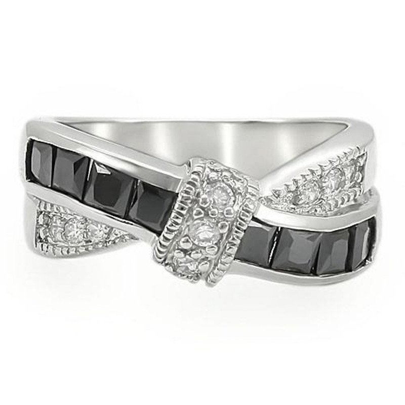 ARTK1494 Stainless Steel 1.75 CT Jet Black & Clear Zirconia Fashion Ring Women's Size 5-10