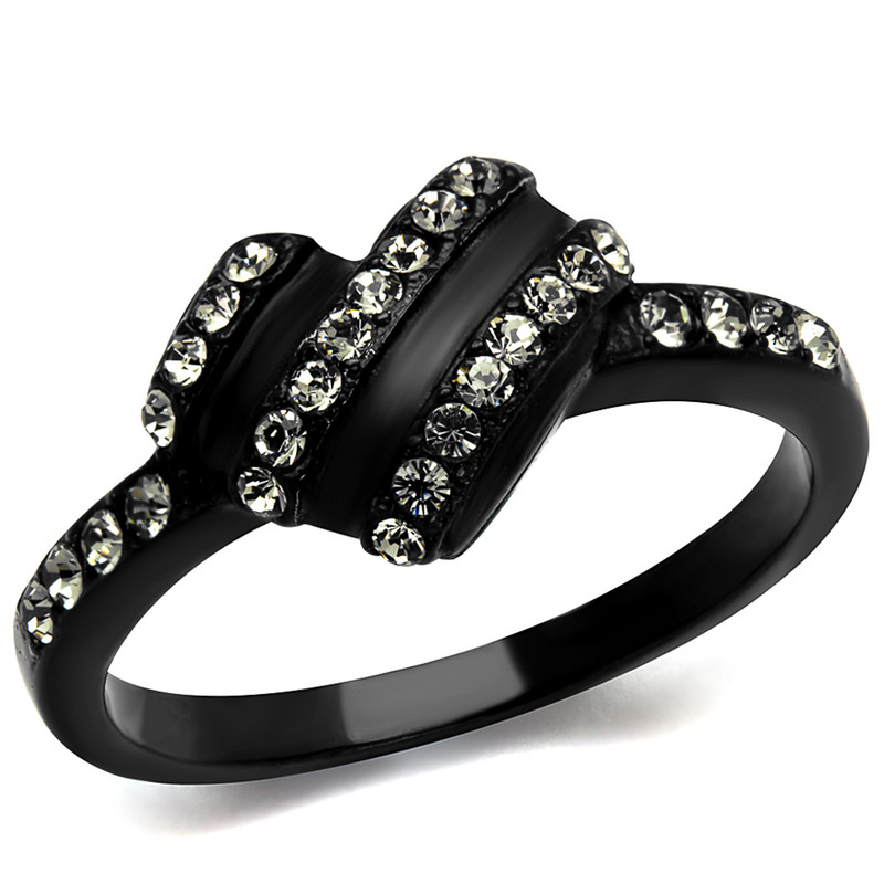 0.14 Ct Crystal Black Stainless Steel 316 Heart Fashion Ring Women's Size 5-10
