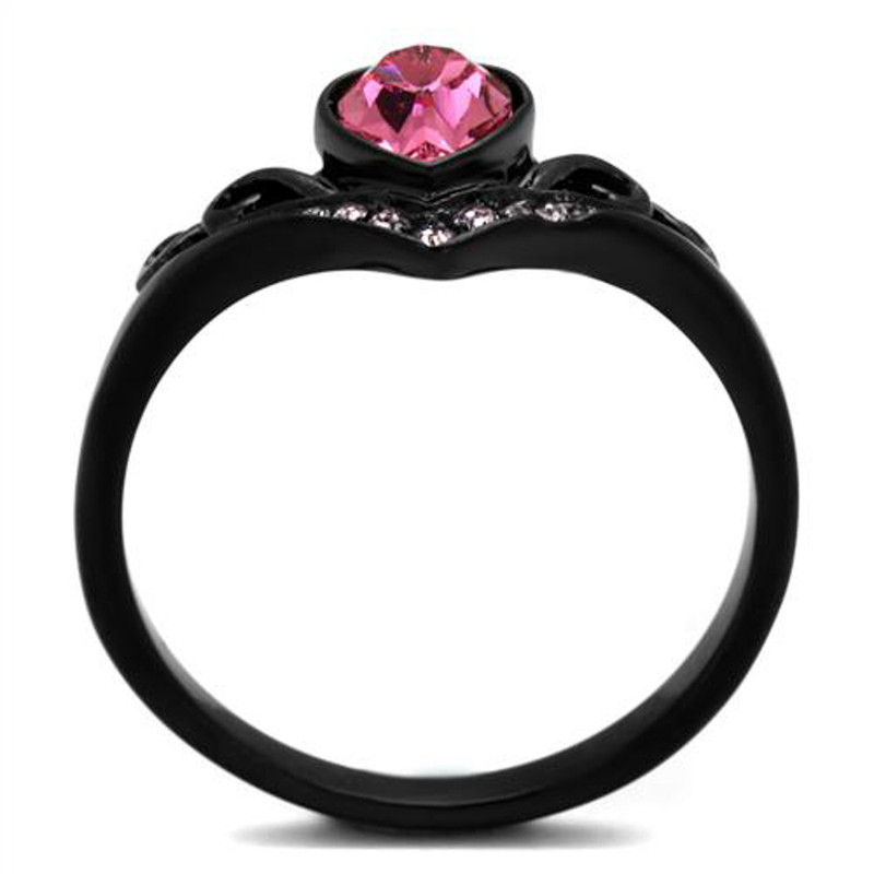 ARTK2192 Stainless Steel Women's Round Cut Pink Crystal Black Stainless Steel Heart Fashion Ring Sz 5-10