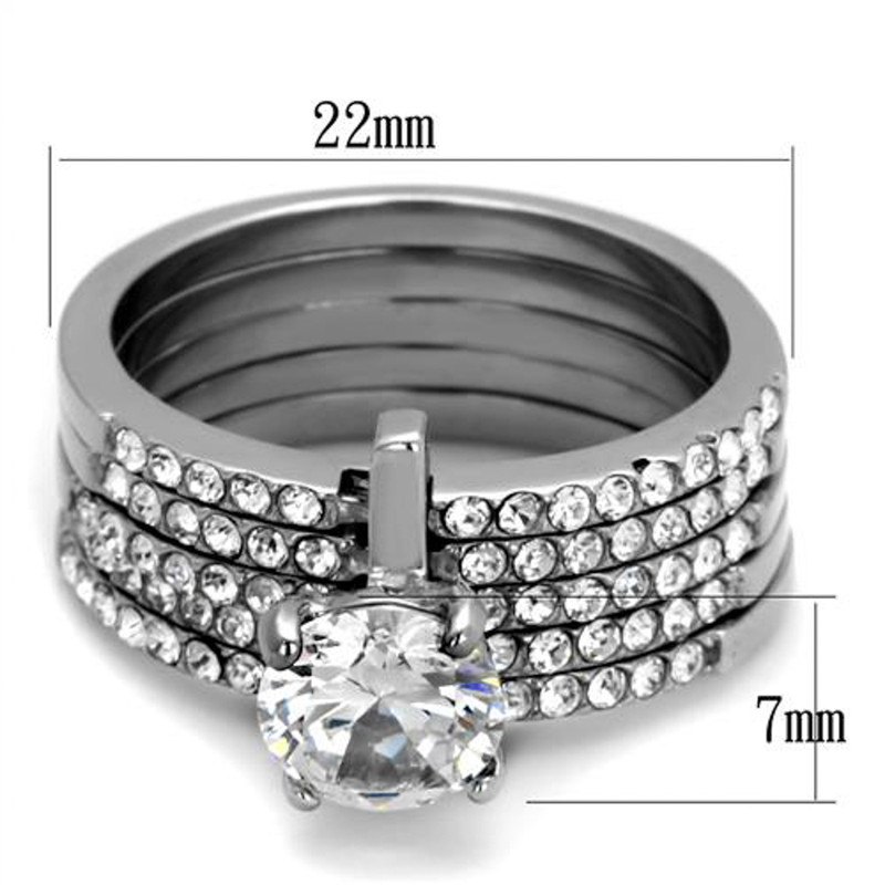 ARTK2120 Stainless Steel 1.98 Ct Round Cut CZ Engagement & 5 Band Wedding Ring Set Size 5-10