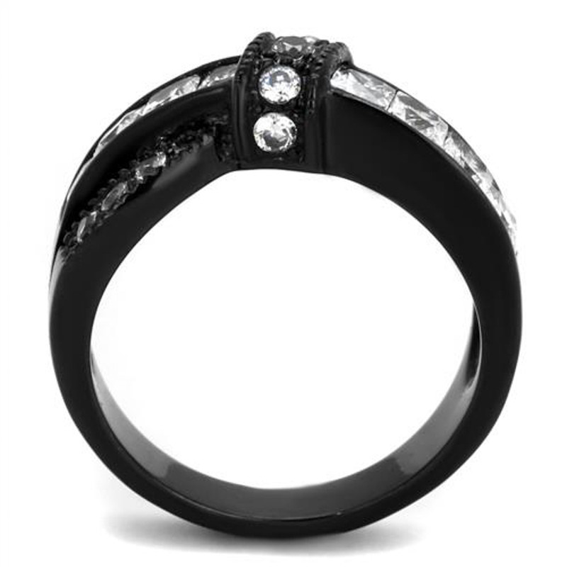 ARTK2139 Stainless Steel 1.75 Ct Clear Princess Cut Zirconia Black Fashion Ring Sz 5-10