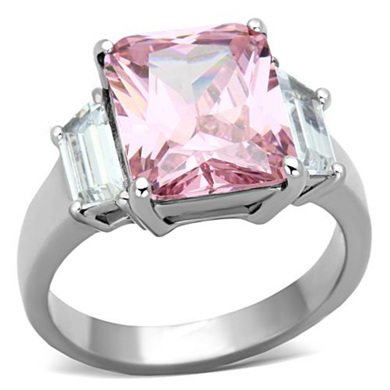 Stainless Steel 6.64 Ct Emerald Cut Rose Zirconia Engagement Ring Womens Sz 5-10