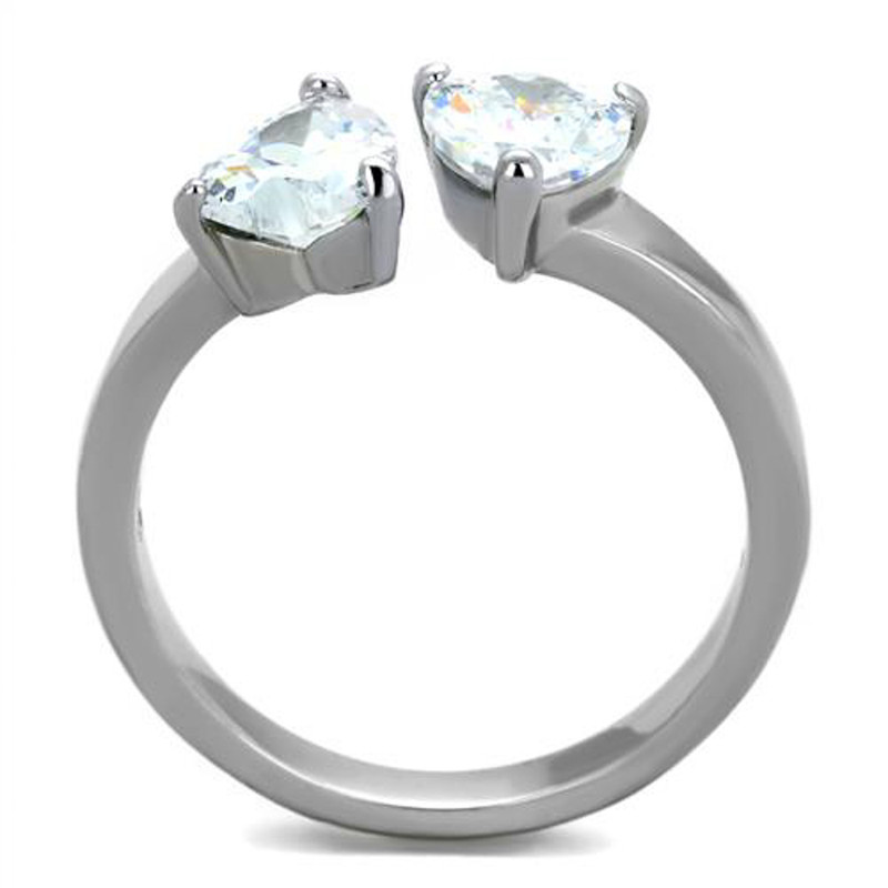 ARTK2167 Stainless Steel 1.48 CT Heart Shape Zirconia Promise/Cuff Ring Women's Size 5-10