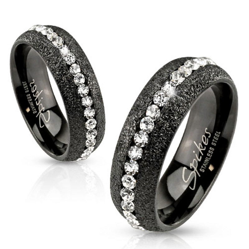 ARH7847 Stainless Steel Glittery Black Ion Plated Zirconia Wedding Band Ring Size 5-13