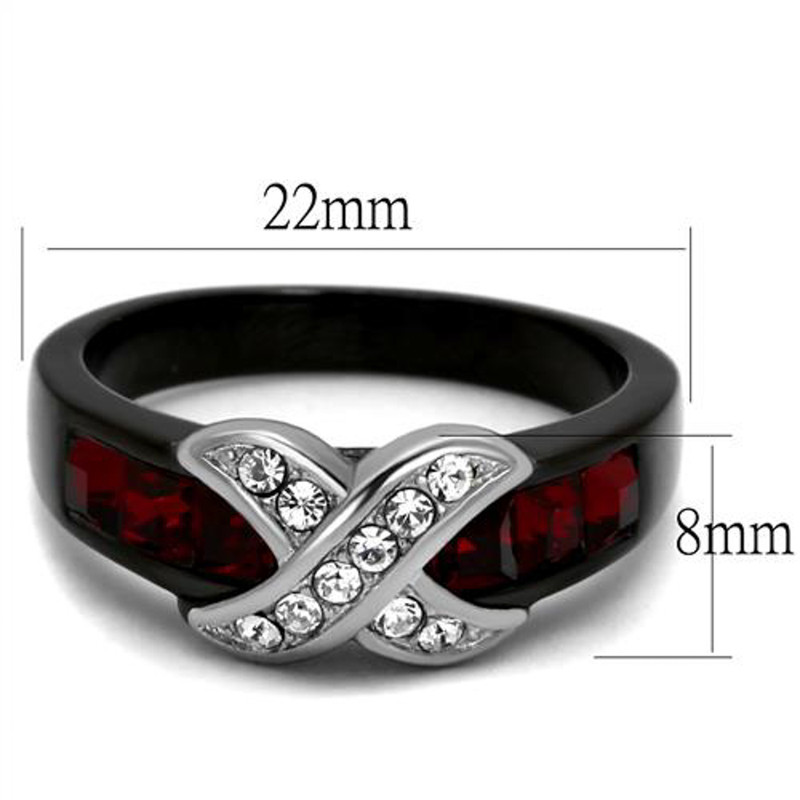 1.50 Ct Ruby Red & Clear Cz Black Stainless Steel Fashion Ring Women's Size 5-10