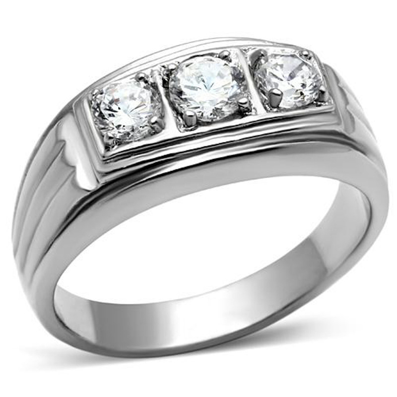 Men's Round Cut Simulated Diamond Silver Stainless Steel 316 Ring