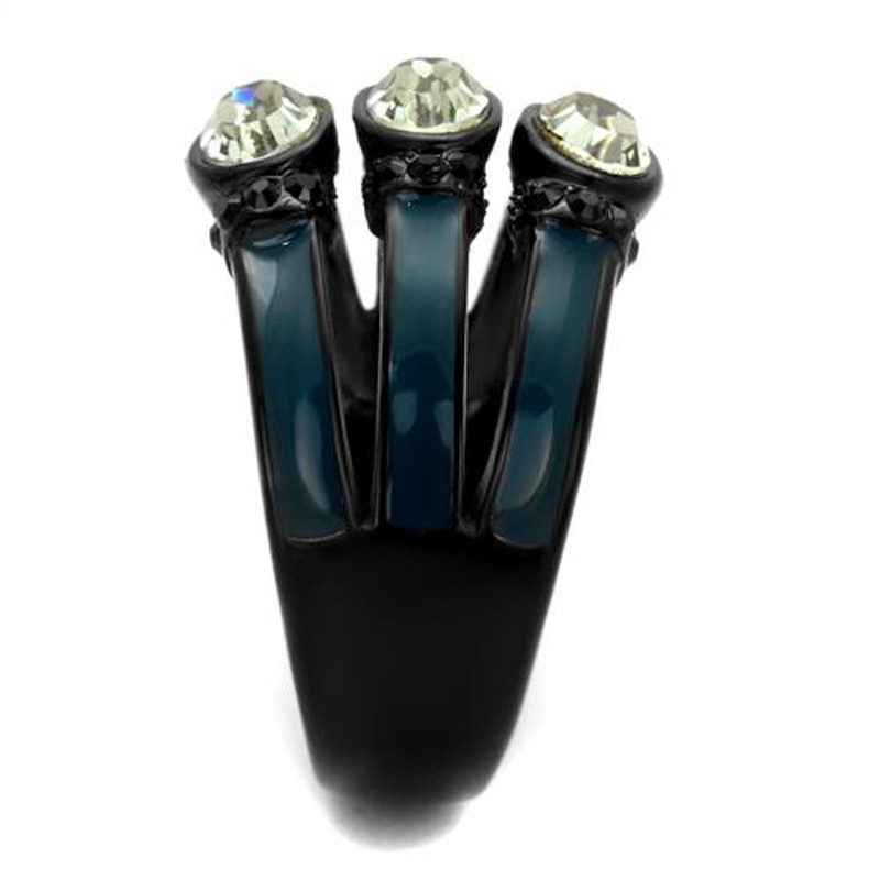 ARTK2214 Stainless Steel Black & Blue IP Black Diamond Crystal Fashion Ring Women Sz 5-10