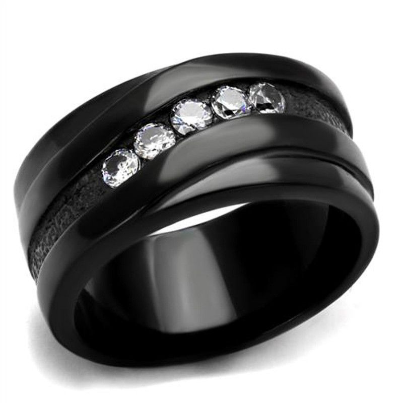 Stainless Steel Black Ion Plated Cubic Zirconia Fashion Ring Band