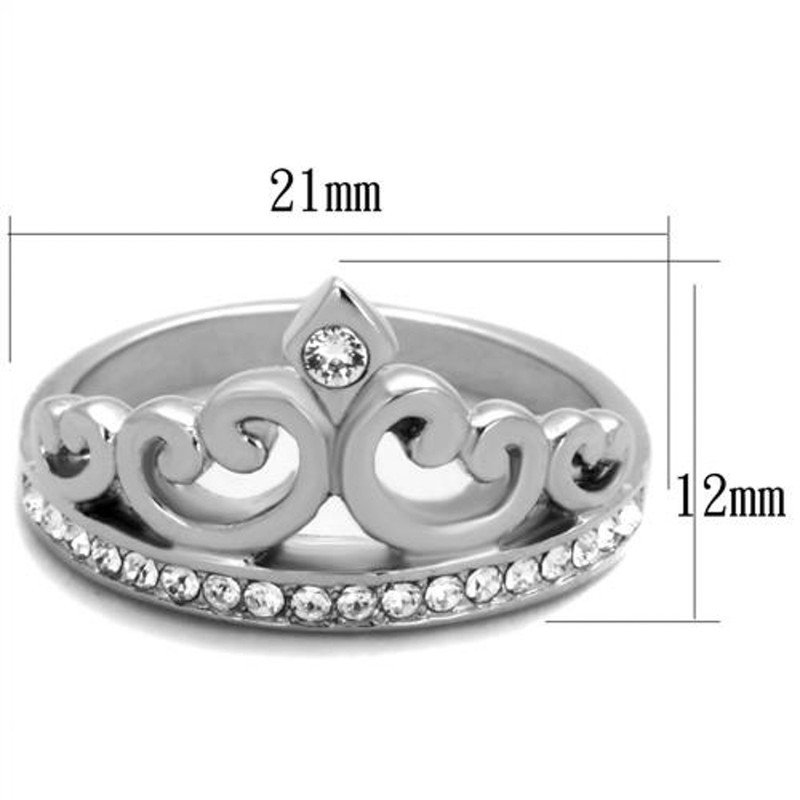 ARTK1821 Stainless Steel Princess Royalty Crystal Crown Silver Fashion Ring Women's 5-10