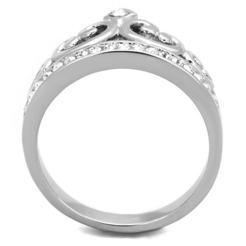 ARTK1821 Stainless Steel Princess Royalty Crystal Crown Silver Fashion Ring Women's 5-10