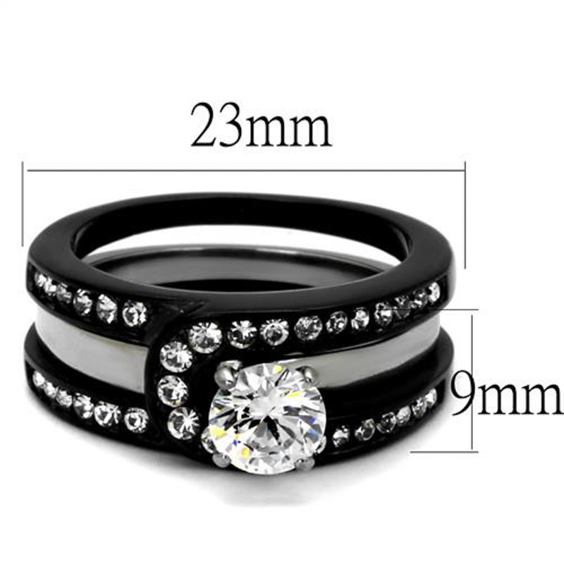 ARTK2303 Stainless Steel Silver & Black Women's AAA CZ Wedding Ring Band Set Size 5-10