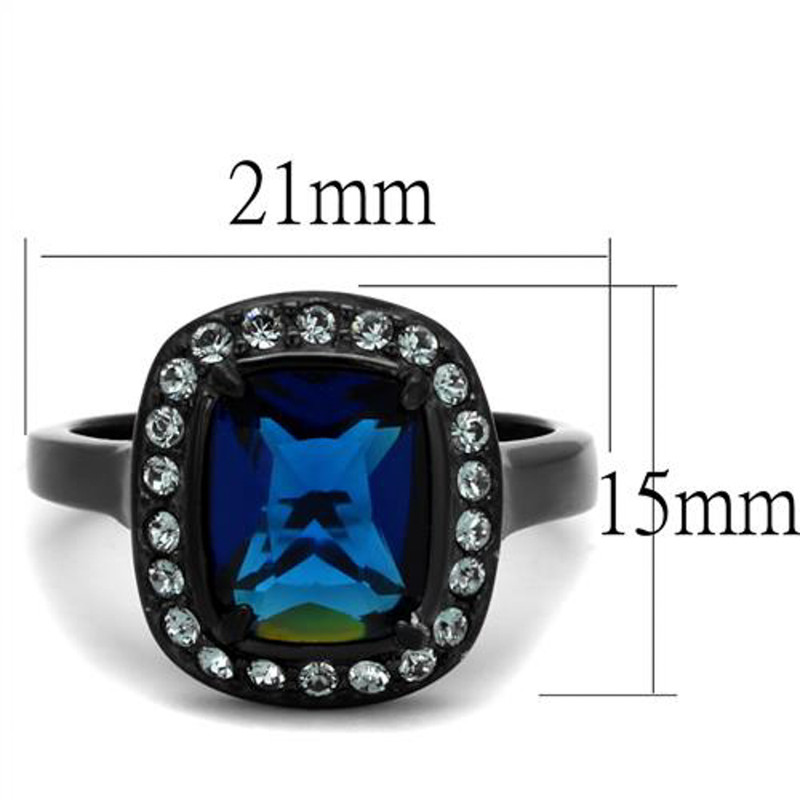 ARTK2283 Stainless Steel 3.9 Ct Montana CZ Halo Black Engagement Ring Women's Size 5-10