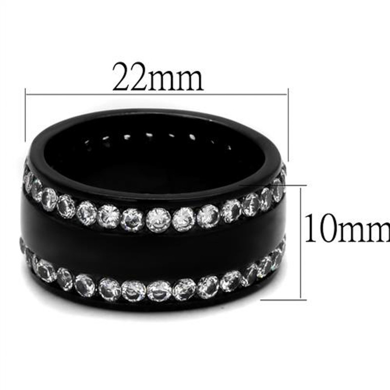 ARTK2290 Stainless Steel Women's Double Lined Clear Cubic Zirconia Black Wide Band Ring