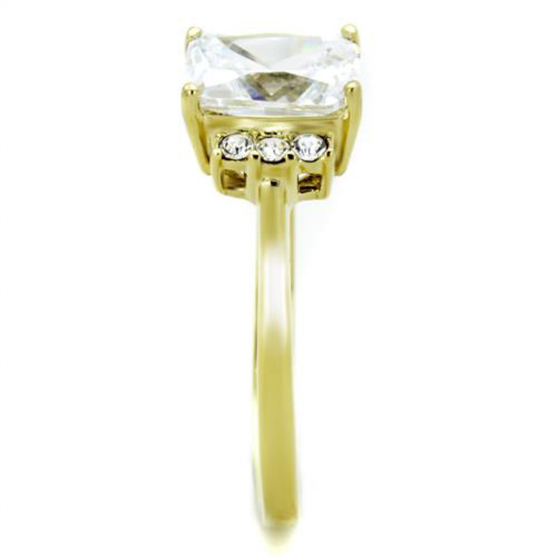 ARTK1876 Stainless Steel 1.77 Ct Emerald Cut CZ Gold Plated Engagement Ring Womens Sz 5-10