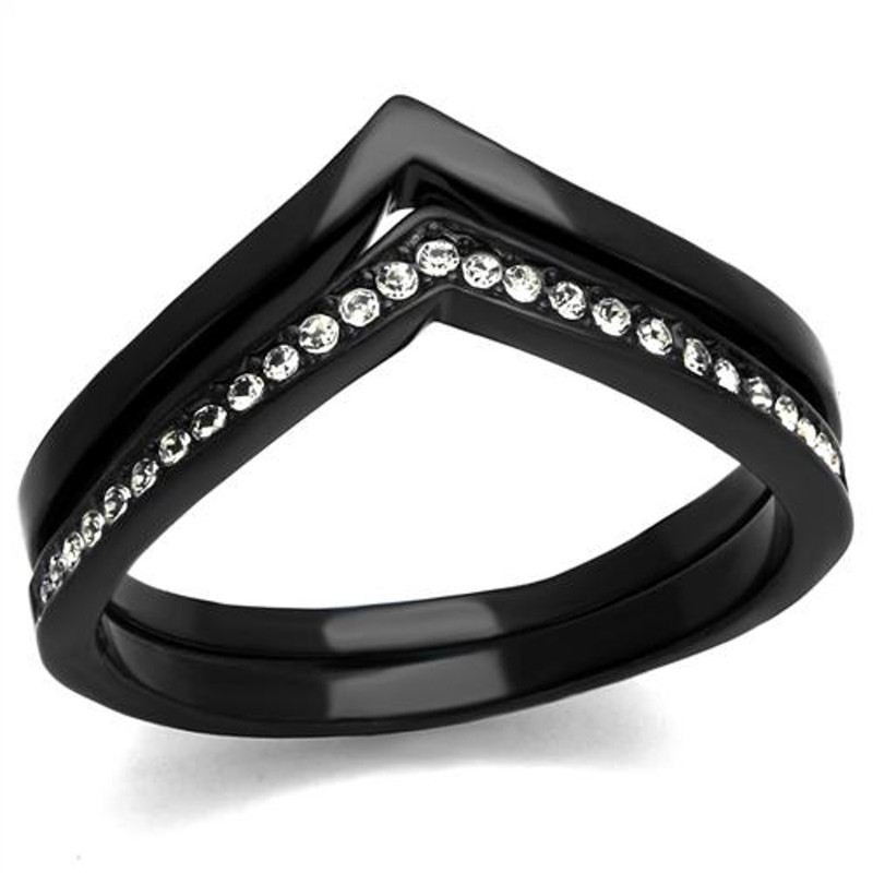 2 Piece Interchangeable Black Stainless Steel Crystal Fashion Ring Women's 5-10