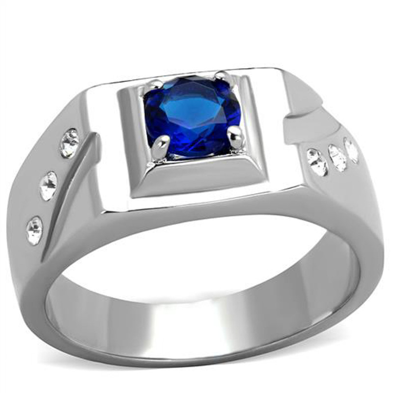 1.02 CT ROUND CUT BLUE MONTANA CZ STAINLESS STEEL FASHION RING MEN'S