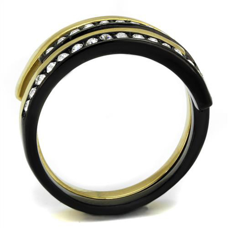 ARTK2298 Stainless Steel 2 Piece Black & Gold Plated Women's Crystal Cuff Fashion Ring