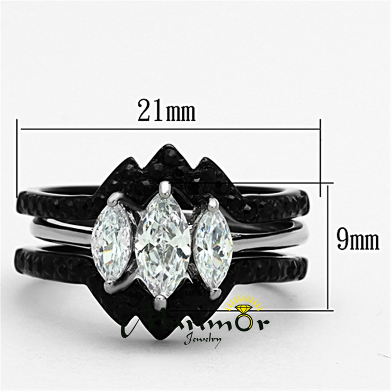 ST1347-ARM2620 Black Ion Plated Stainless Steel His & Hers 4 Pc Wedding Engageme